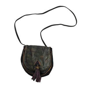 Vtg 80s Gayle Anderson Designs Crossbody Bag Purse Patchwork Leather Green Black
